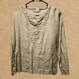 Zara Paris Women's Size x small Long Sleeve Green/wheat Color 100% Linen Blouse.